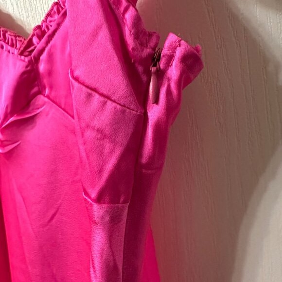 Japna | Hot Pink Sleeveless Satin Midi Slip Dress Side Slit Barbie Small S - Picture 4 of 10